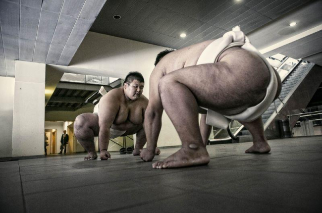Luchadores de sumo, en Barcelona.-JOAN CORTADELLAS