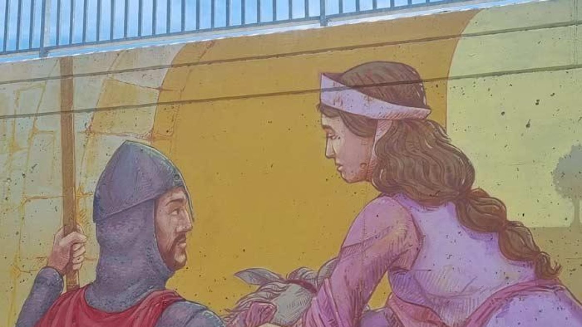 Mural sobre el Destierro del Cid creado en la pasarela del Crucero.