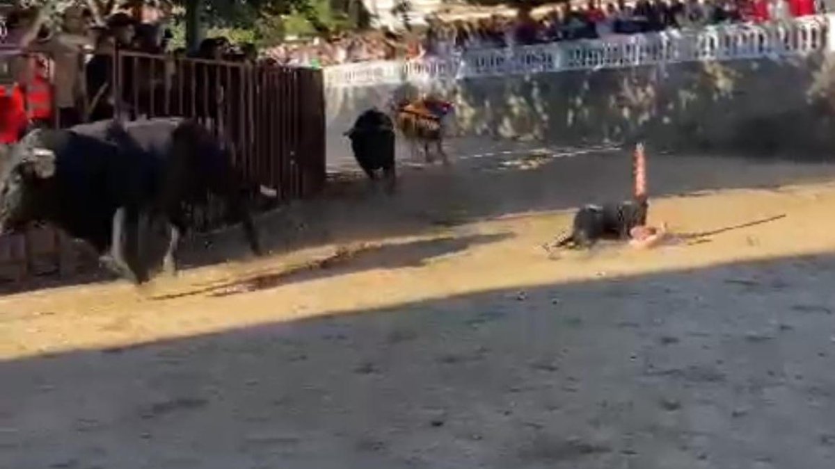 Imagen del joven cogido hoy en Roa por un toro