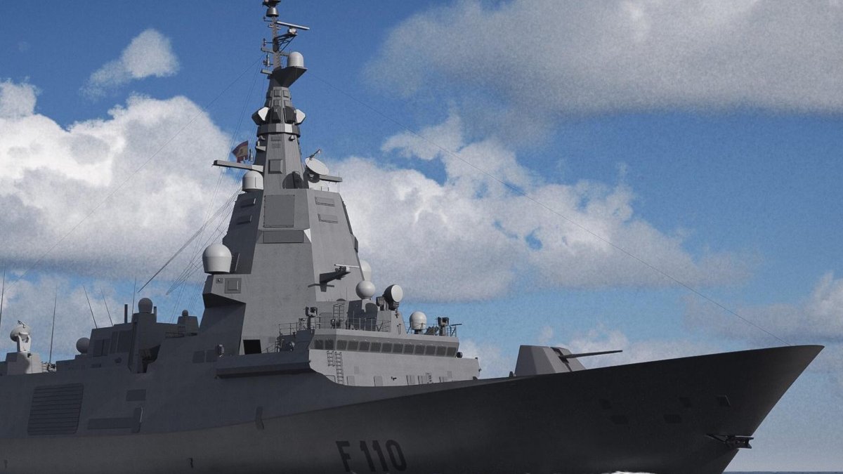 Recreación virtual en el mar de la fragata F-111 'Bonifaz'.