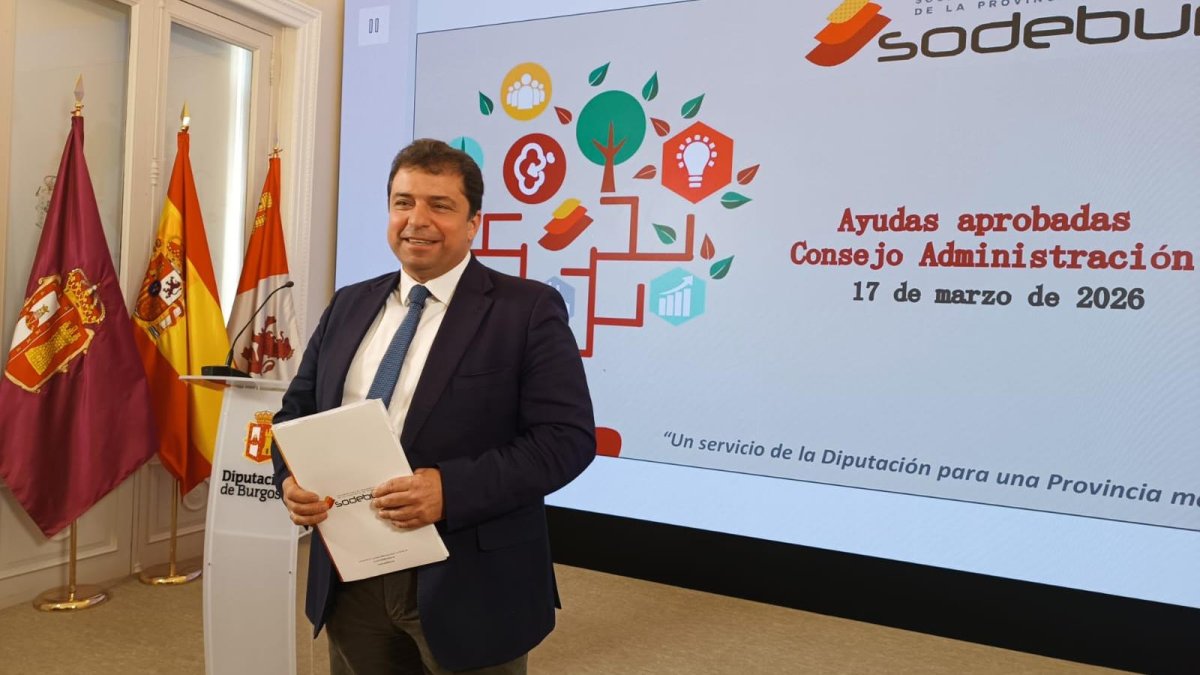 Carlos Gallo, presidente de Sodebur, presentando las nuevas líneas de ayudas.