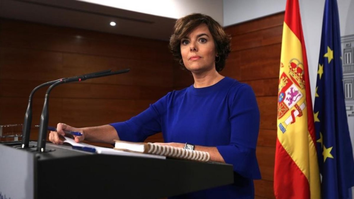 Comparecencia de Soraya Sáenz de Santamaría en el Palacio de la Moncloa.-DAVID CASTRO