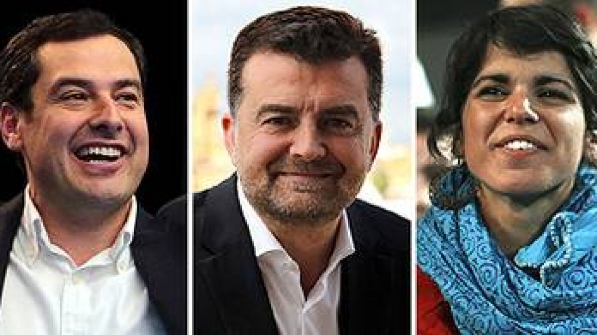 De izquierda a derecha, los candidatos Susana Díaz (PSOE), Juan Manuel Moreno (PP), Antonio Maíllo (IU), TEresa Rodríguez (Podemos) y Juan Marín (Ciudadanos).-