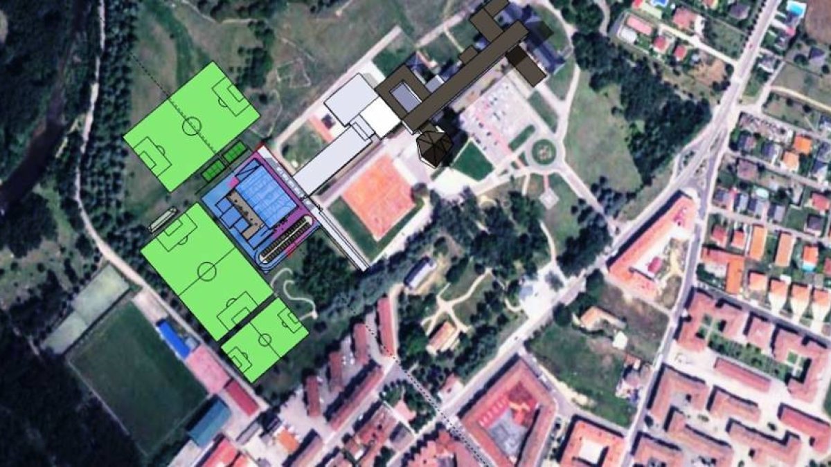 Plano de ubicación del futuro polideportivo, junto al cual (a la derecha) se construirán las pistas de pádel proyectadas.-ECB