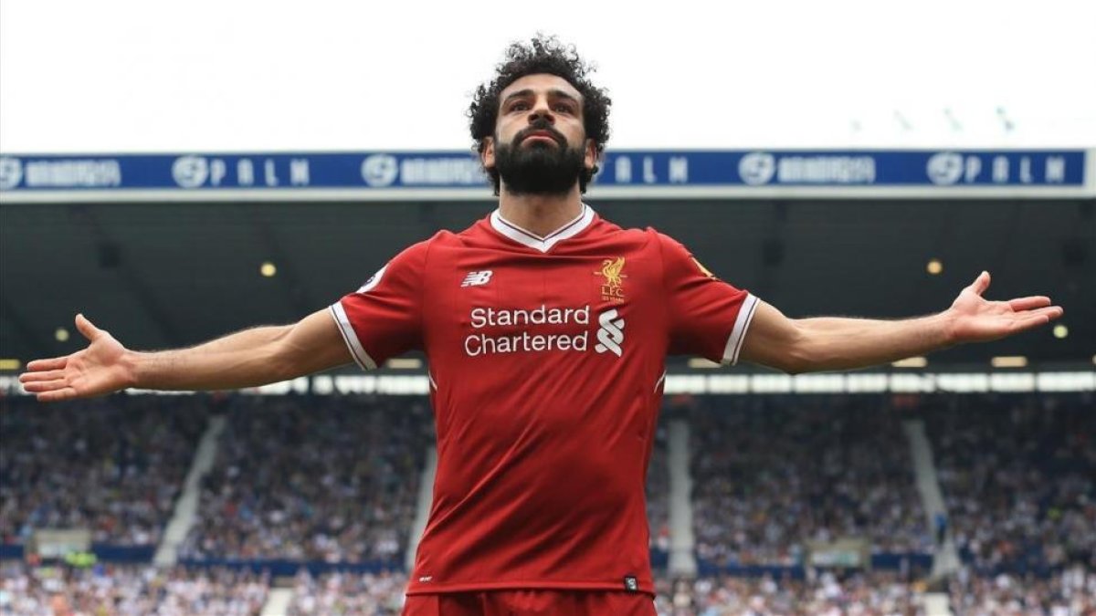 Mohamed Salah celebrando un gol con el Liverpool-/ LINDSEY PARNABY