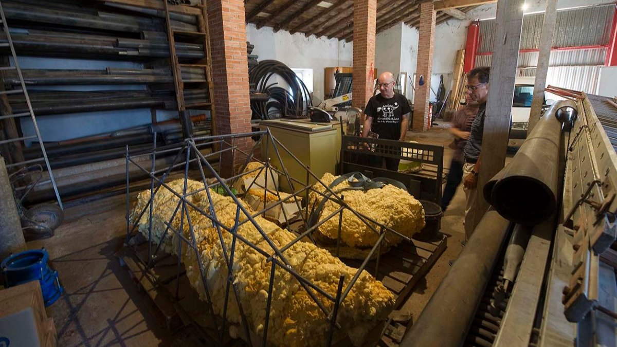Las momias de la columna de una tonelada extraída en Torrelara se guardan en unos locales municipales. ISRAEL L. MURILLO