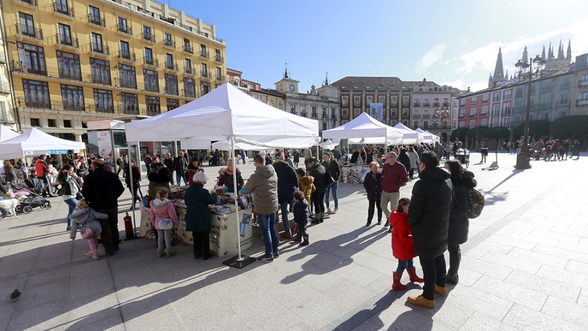 Tras la pausa de 2020, los puestos de libros volverán la plaza Mayor el próximo 23 de abril. RAÚL G. OCHOA