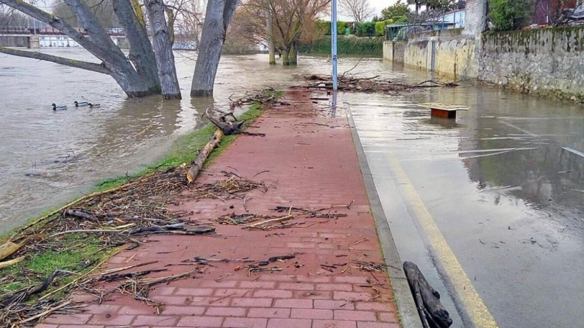 El entorno de La Arboleda, en Miranda de Ebro, se volvió prácticamente intransitable después del desbordamiento.-ECB