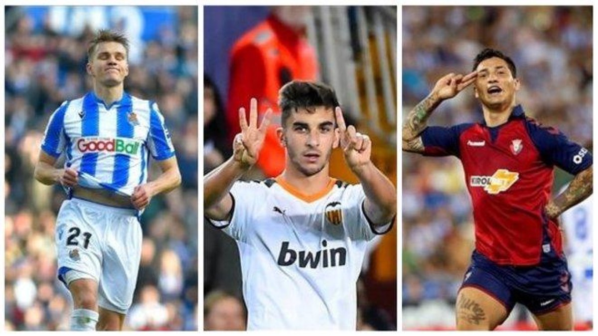 Martin Odegaard, Ferran Torres y Chimy Ávila.-