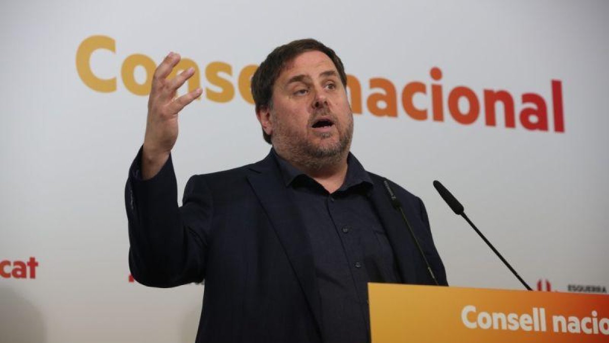 Oriol Junqueras, este sábado, en el Consell Nacional de ERC.-RICARD CUGAT