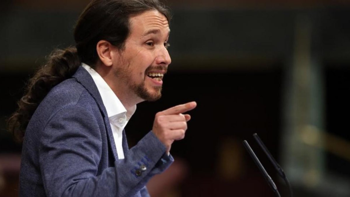 Pablo Iglesias, durante el debate de la moción de censura.-JUAN MANUEL PRATS