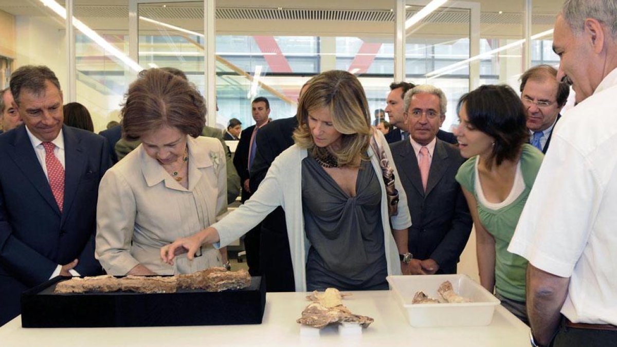 La reinaSofía observa una de las piezas delCenieh durante la inauguración en kulio de 2009.-ICAL