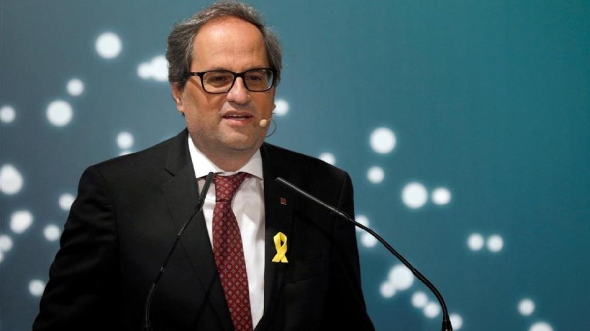 Quim Torra, este viernes, durante su intervención en un foro empresarial en La Seu dUrgell.-EFE