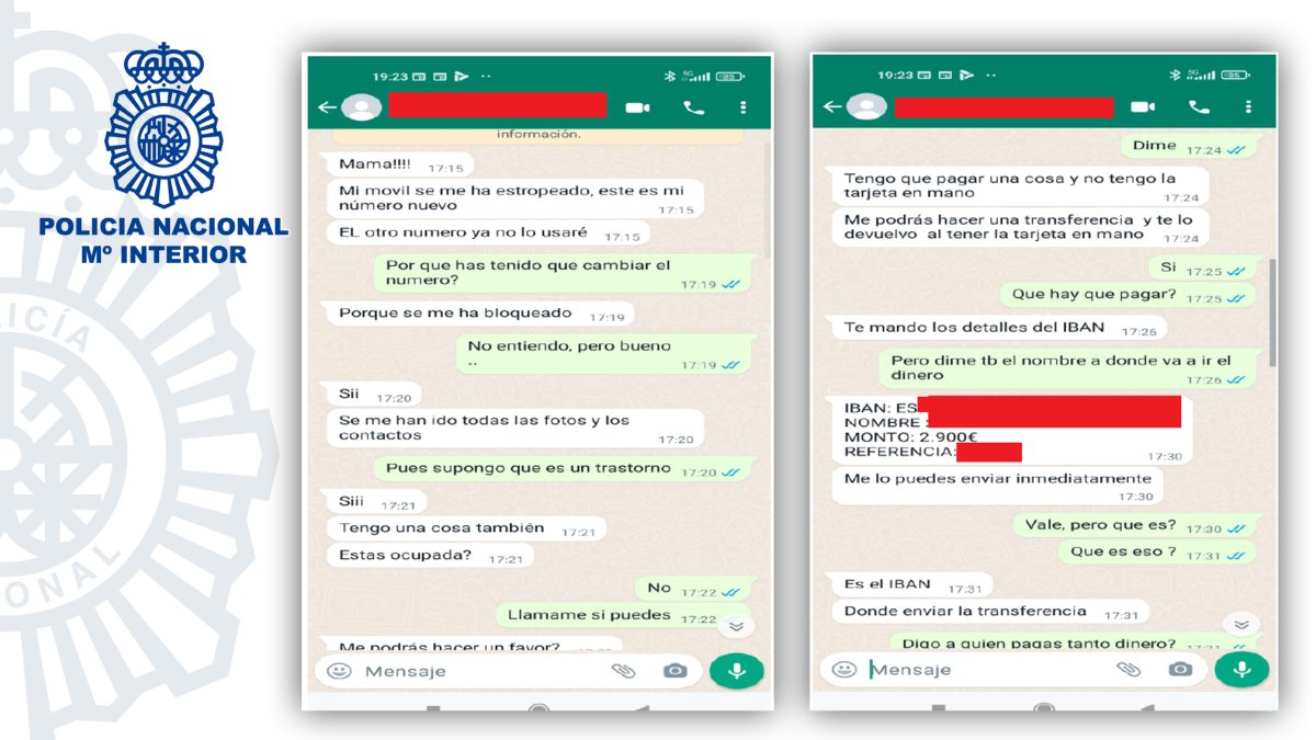 Imagen de una estafa a través de WhatsApp. POLICÍA NACIONAL