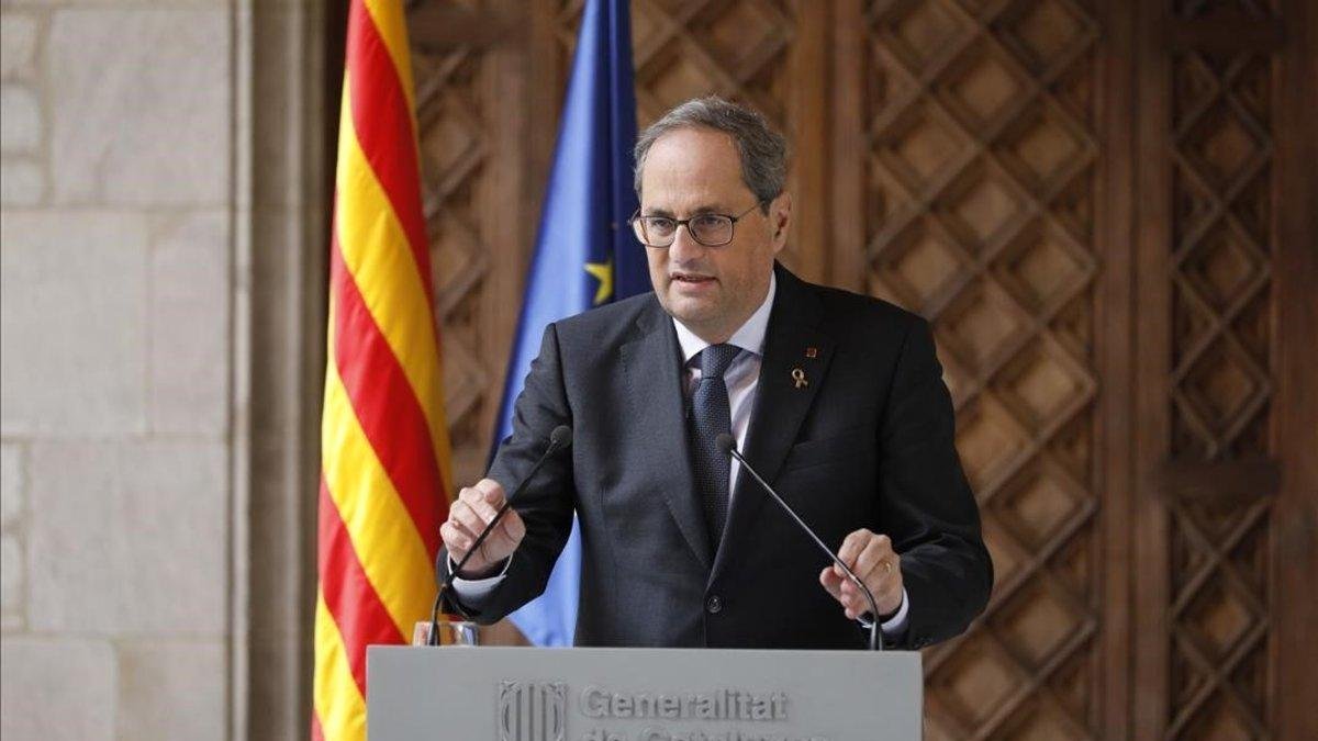 Torra, hace unos días, en su comparecencia después de que el TSJC lo inhabilitara un año y medio-FERRAN NADEU