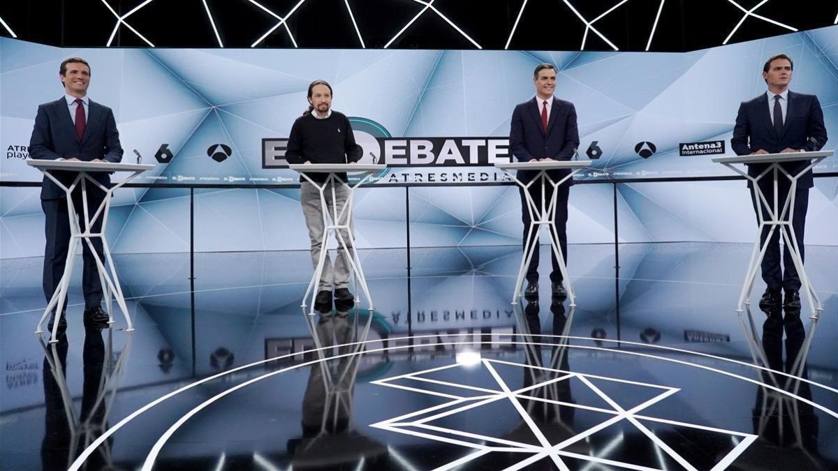 Los candidatos en el segundo debate televisivo, en esta ocasión emitido por Atresmedia.-JOSE LUIS ROCA