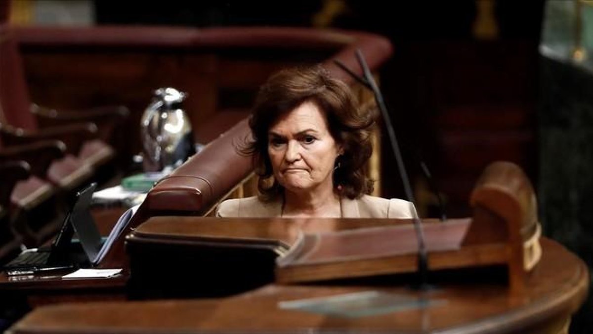 Carmen Calvo, este jueves en el Congreso de los Diputados.-EFE