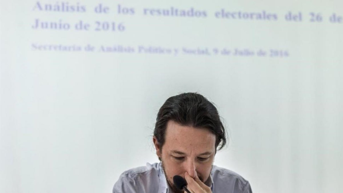 Pablo Iglesias durante el análisis de resultados del 26-J, en el Consejo Ciudadano Estatal.-EFE / EMILIO NARANJO