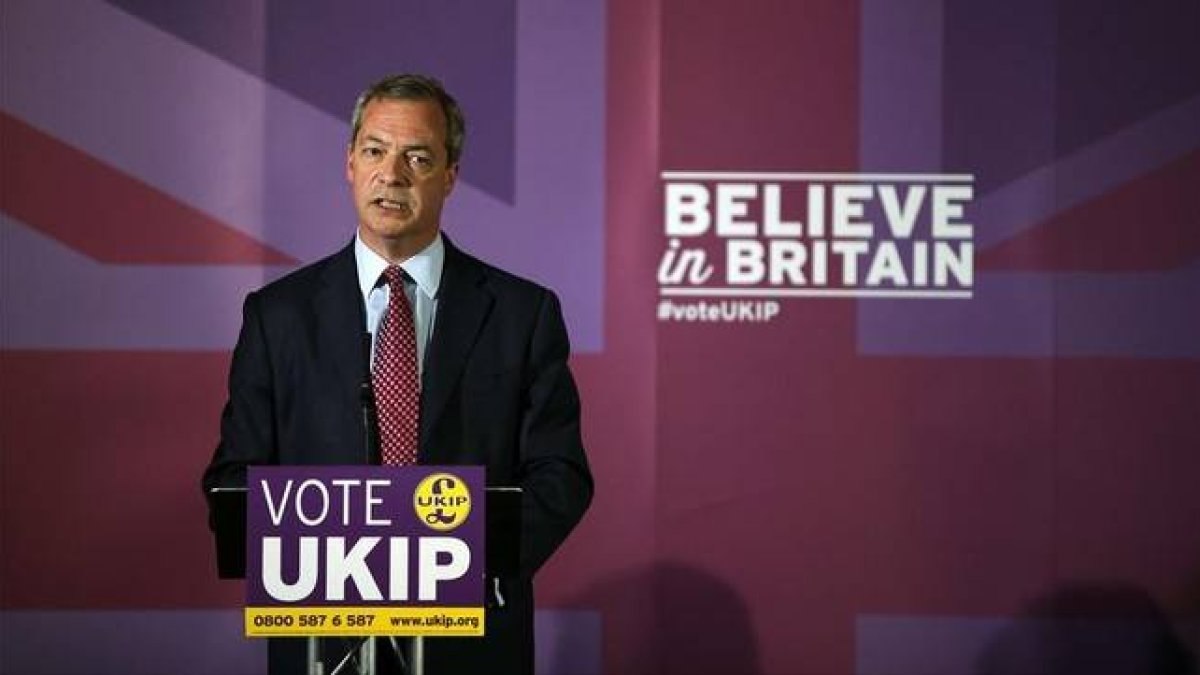 Nigel Farage, en un acto electoral de UKIP.-