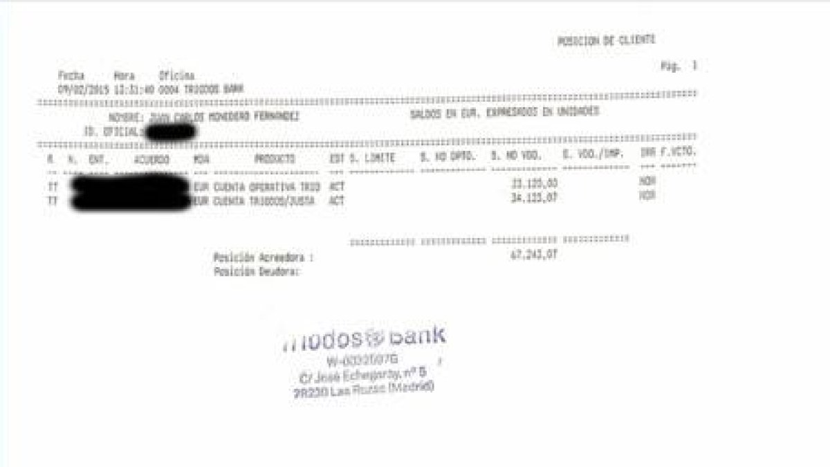 Extracto bancario facilitado por Juan Carlos Monedero a los medios de comunicación.-