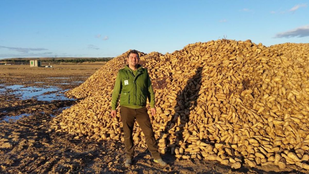 Diego Mozo, natural de San Román de Hornija, en Valladolid, en una parcela contigua a la suya con el cultivo ya cosechado.-E.M.