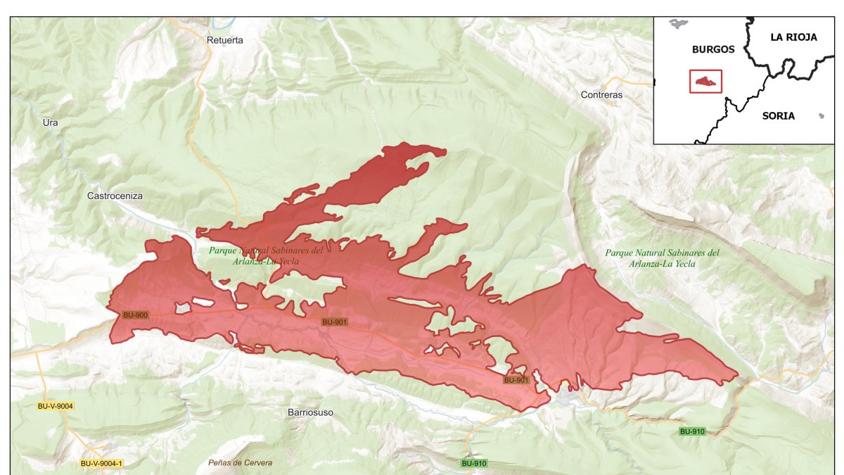 Imagen de la superficie quemada que muestra el satélite. ECB