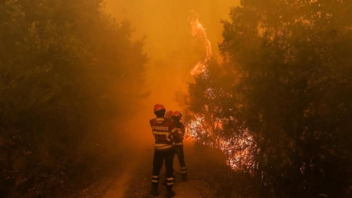 Bomberos en Sandinha.-EFE / PAULO NOVAIS
