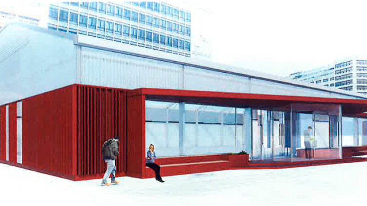 Recreación de la instalación del Mercado Norte provisional que se ubicará en la plaza de España. ECB