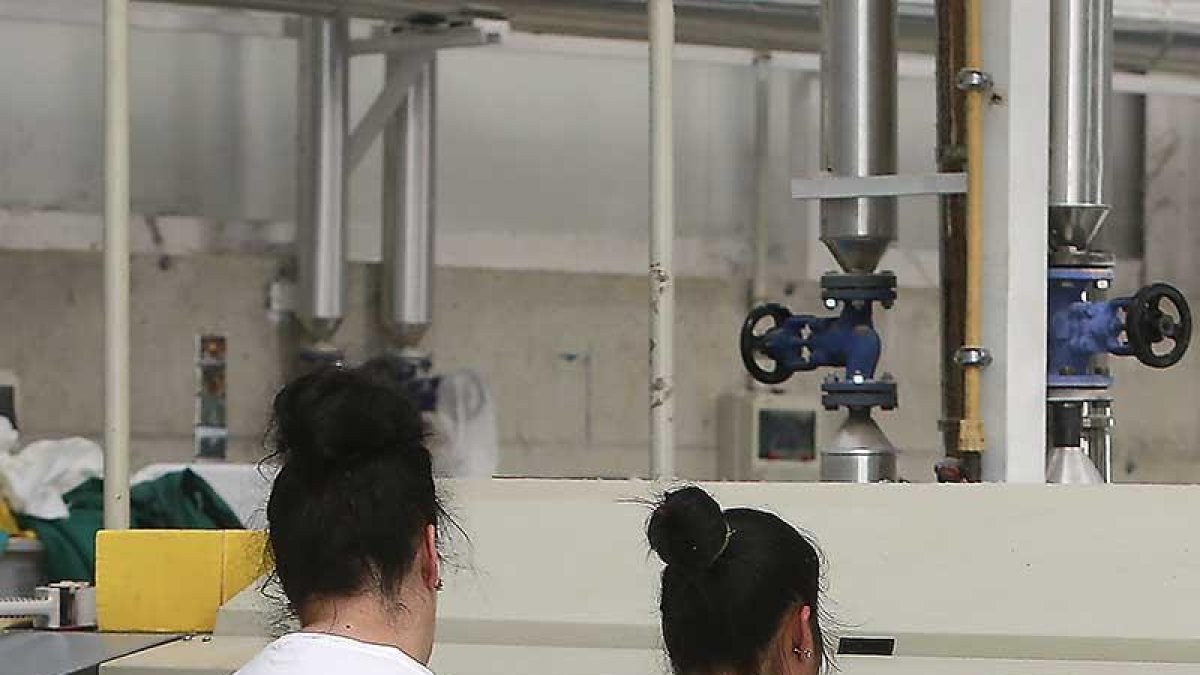 Dos mujeres trabajando en la lavandería de una empresa de inserción laboral.