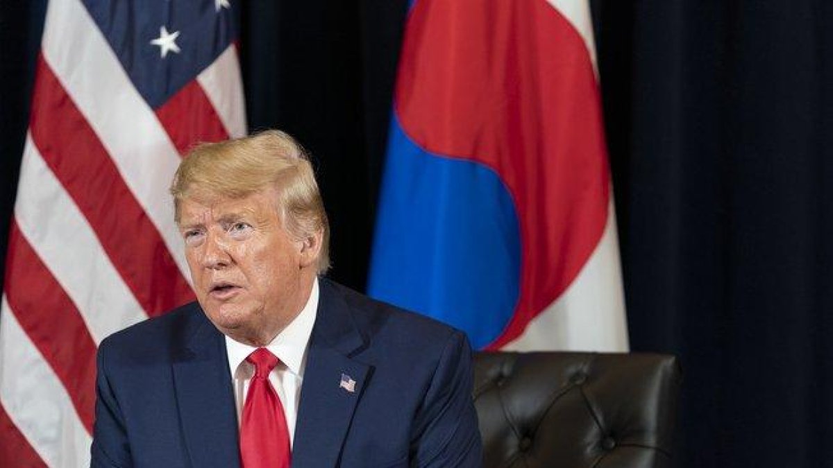 Donald Trump, en Nueva York, este lunes.-