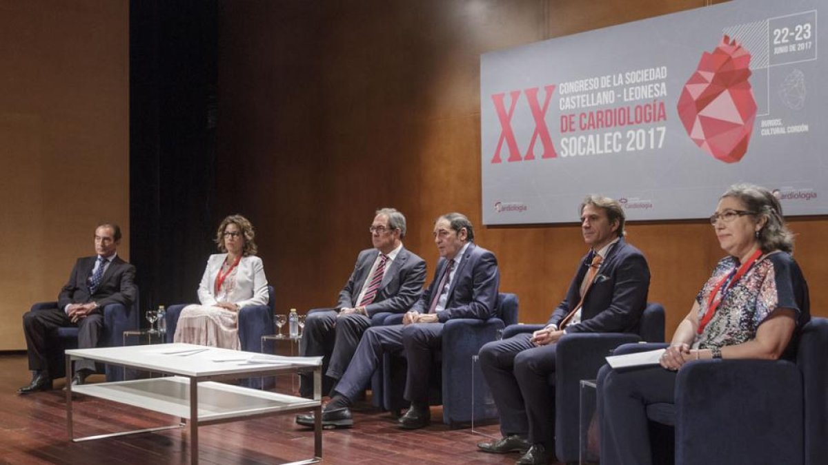 El consejero de Sanidad, en el centro, acudió ayer al congreso de la Sociedad Castellano y Leonesa de Cardiología.-ISRAEL L. MURILLO