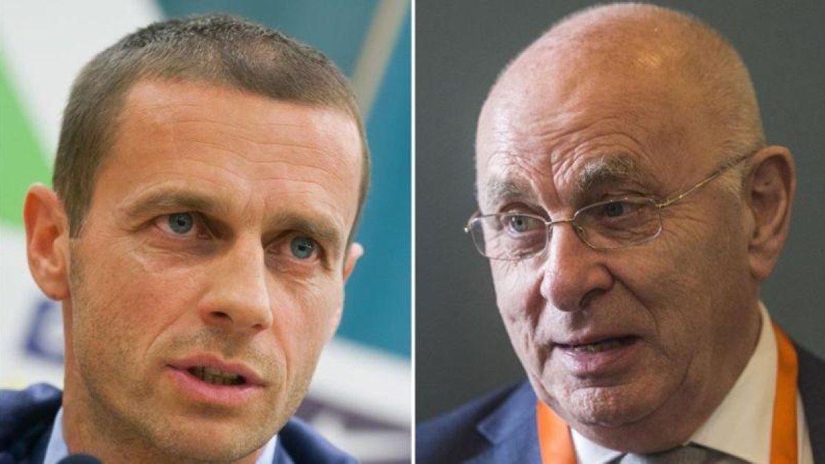 Aleksander Ceferin y Michael van Praag, aspirantes a presidir la UEFA.-AFP / FABRICE COFFRINI