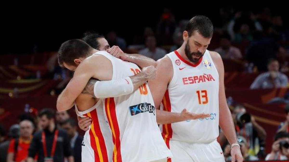 Marc Gasol celebra una anotación ante Australia.-