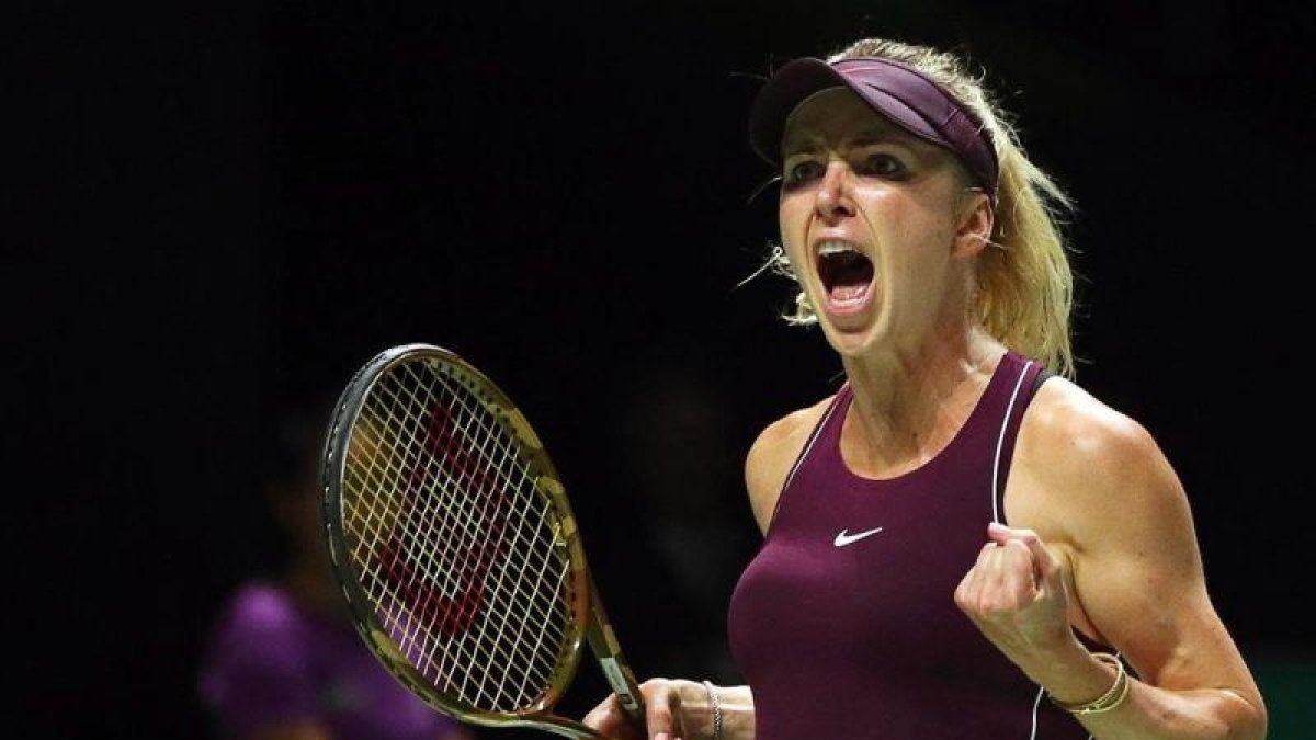 El grito de la victoria de Elina Svitolina, tras vencer a Stephens en Singapur.-WALLACE WOON