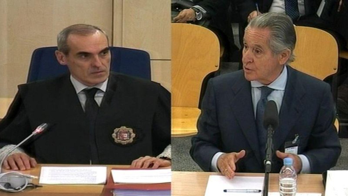 El fiscal Anticorrupción Alejandro Luzón y el expresidente de Caja Madrid Miguel Blesa, durante el juicio.-EFE