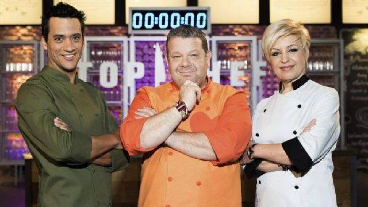 Yayo Daporta, Alberto Chicote y Susi Díaz forman el jurado de la segunda temporada del programa de A-3 'Top chef'.-Foto: ROBERTO GARVER