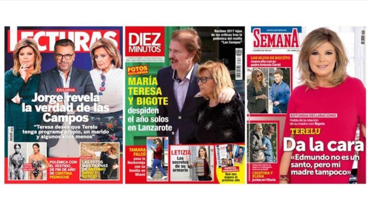 Las primeras páginas de las revistas del corazón que llegan esta semana a los quioscos con la familia Campos.-