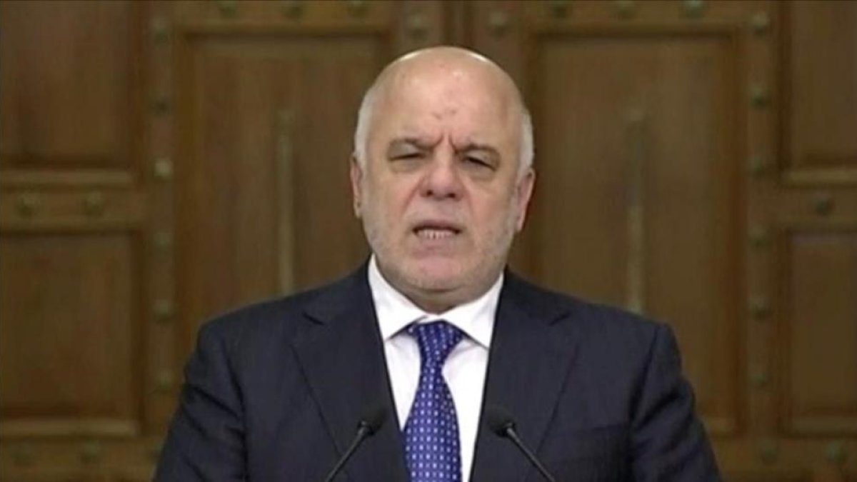 El primer ministro de Irak, Haider al-Abadi, durante su discurso en televisión.-REUTERS / TV