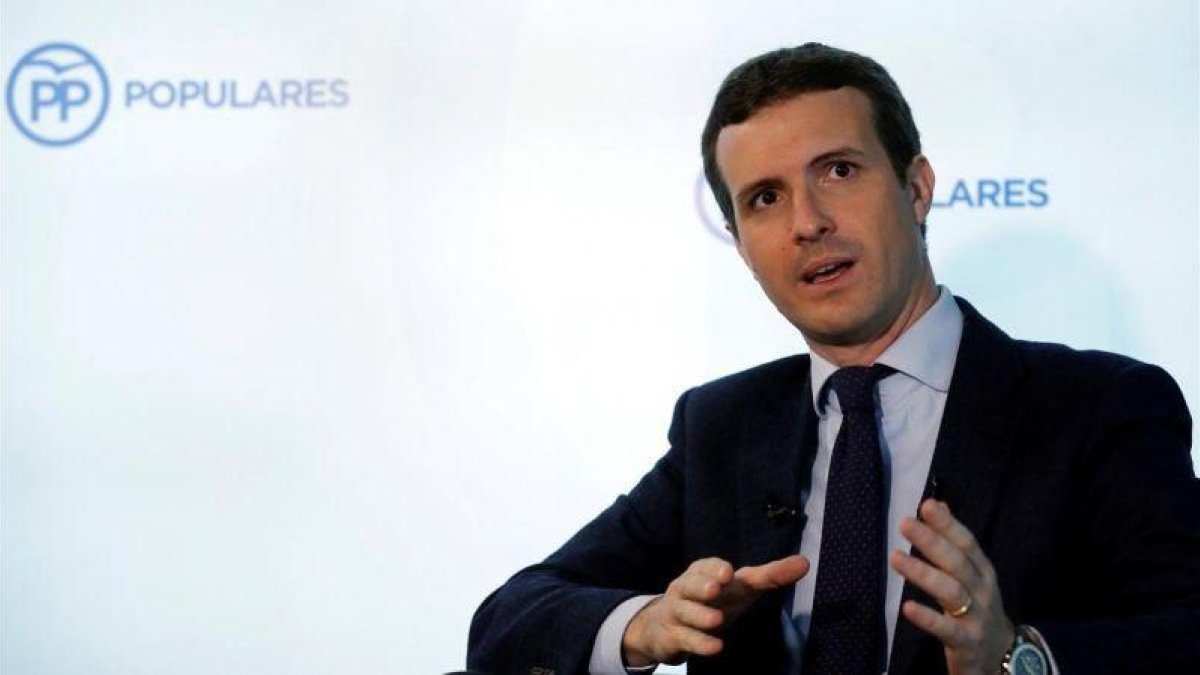 El líder del PP, Pablo Casado, en la entrevista con la agencia Efe.-BALLESTEROS (EFE)