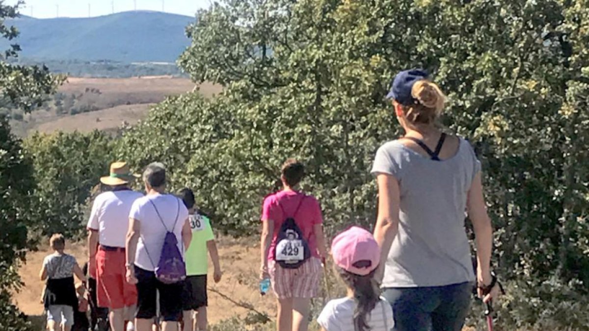 Participantes de la marcha caminan por el sendero minero de San Adrián de Juarros.-@PARKINSONBURGOS