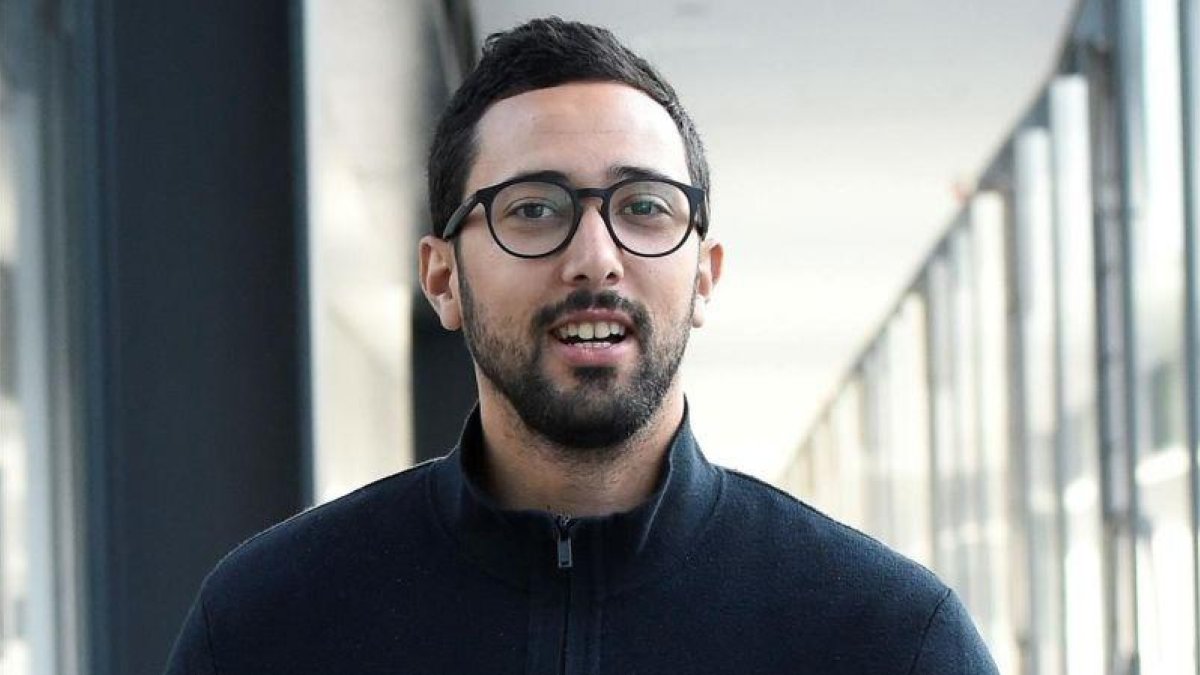 José Miguel Arenas, Valtonyc, esta mañana, a su llegada al Palacio de Justicia.-JOHN THYS (AFP)