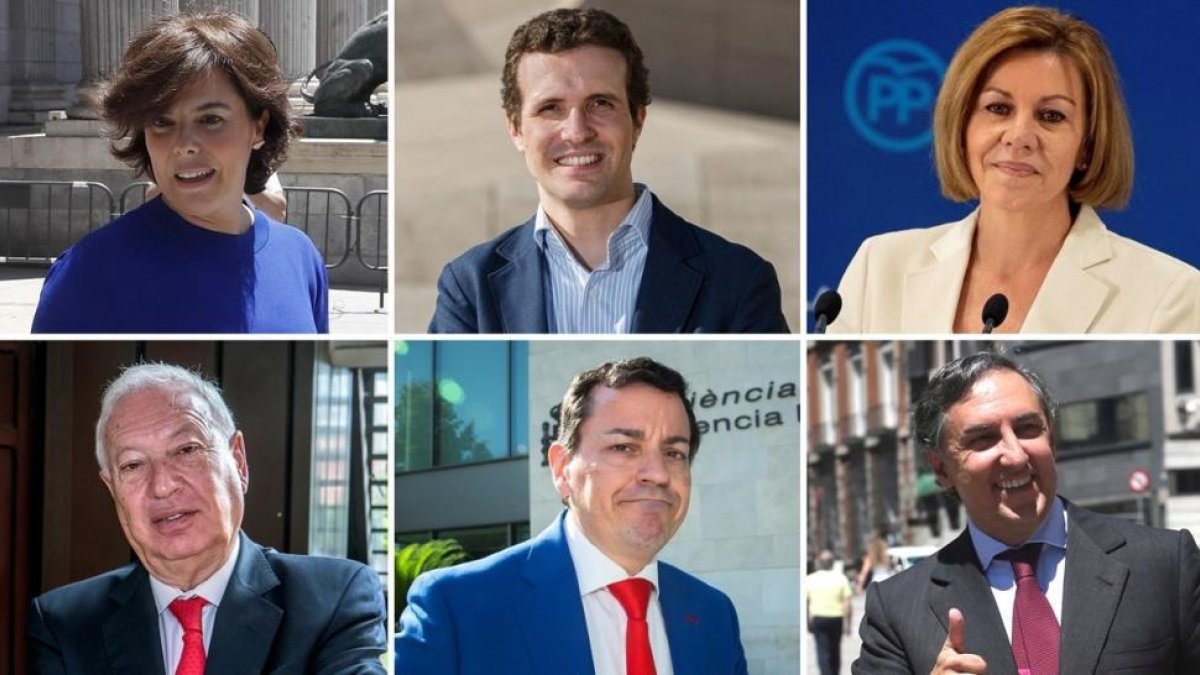 Soraya Sáenz de Santamaría, Pablo Casado, María Dolores de Cospedal, José Manuel García Margallo, José Luis Bayo y José Ramón García Hernández-EL PERIÓDICO