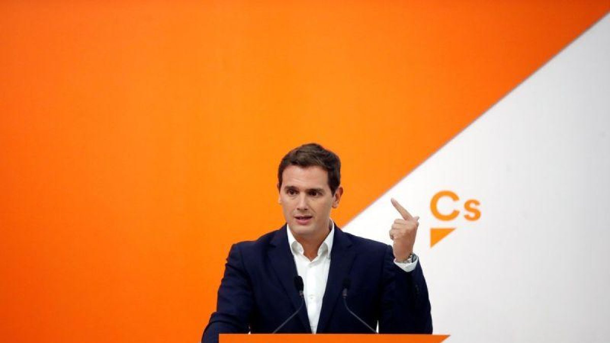 El presidente de Ciudadanos, Albert Rivera, durante la rueda de prensa posterior a la reunión del Comité Ejecutivo.-JUAN CARLOS HIDALGO (EFE)