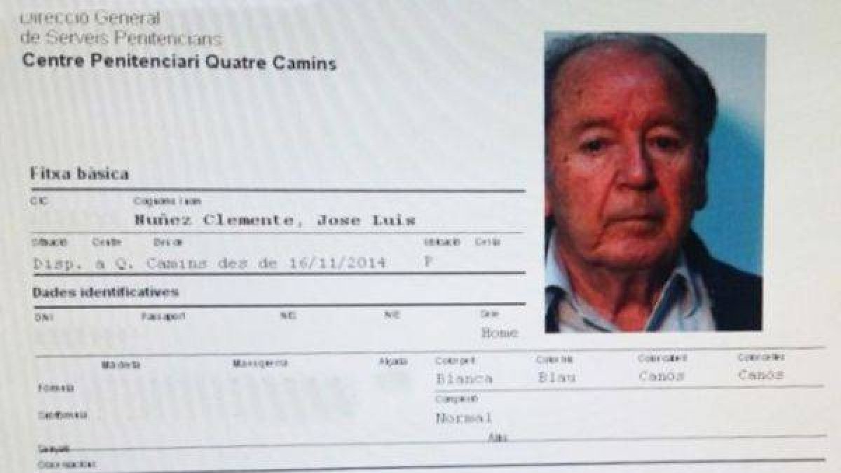 La ficha penitenciaria de Josep Lluís Núñez.-Foto: EL PERIÓDICO