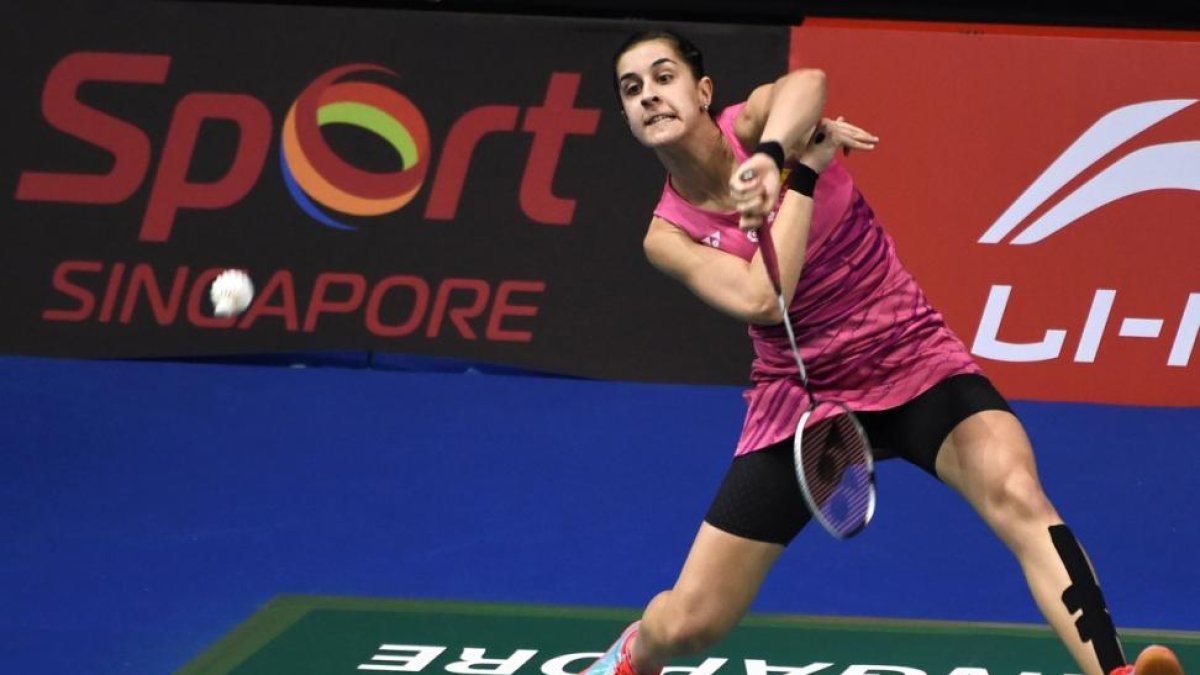 Carolina Marín, durante el partido contra la india Sindhu, el viernes.-ROSLAN RAHMAN