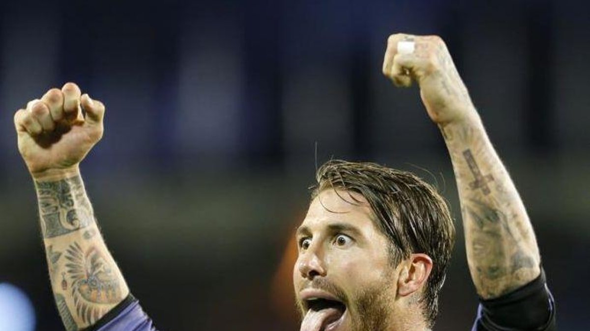 Ramos celebra uno de los goles del Madrid.-EFE