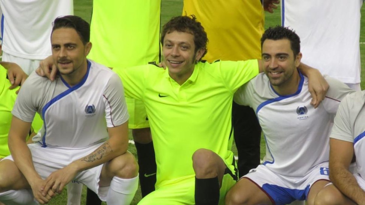 Sergio García, Valentino Rossi y Xavi Hernández, en Doha.-EMILIO PÉREZ DE ROZAS / Enviado especial