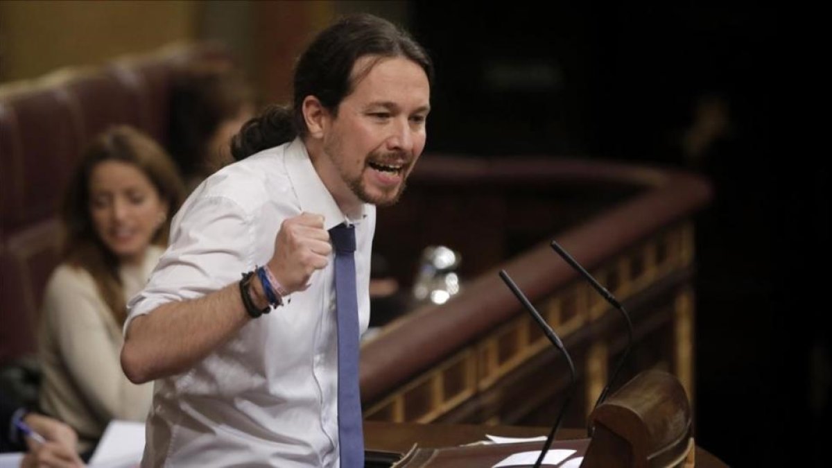 El líder de Podemos, Pablo Iglesias, en el Congreso de los Diputados.-JOSE LUIS ROCA