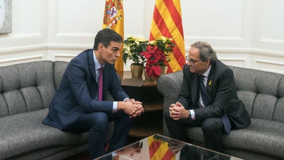 Pedro Sánchez y Quim Torra, el 20 de diciembre en el Palau de Pedralbes.-JORDI COTRINA