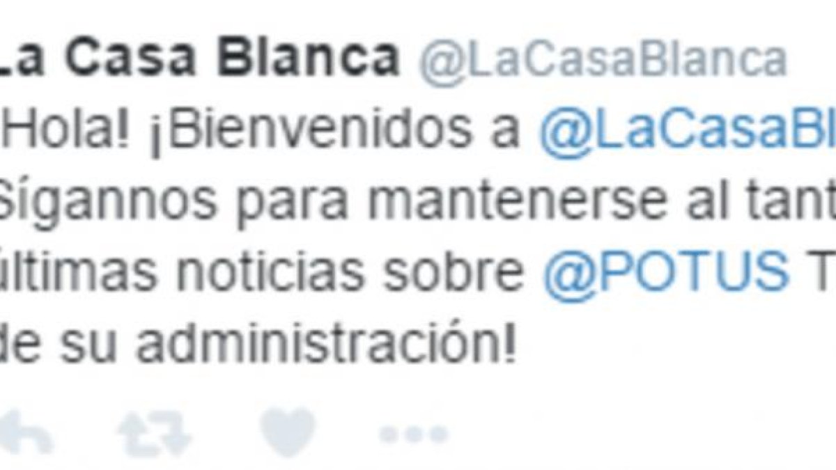 Primer tuit en castellano del Gobierno de Trump.-